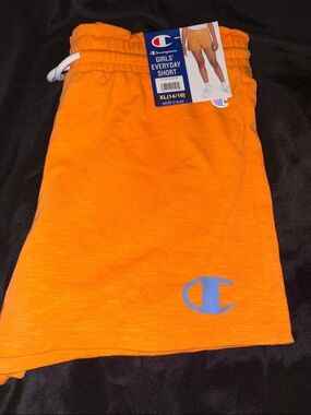 Champion Girls' Everyday Shorts - Bright Orange with Blue Logo